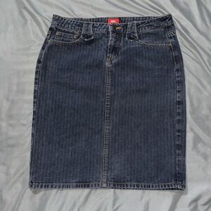 Mossimo Stretch Denim Skirt Vertical Striped Women's Size 11 Mid Length Pockets.